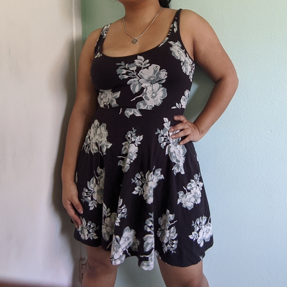 Spring Black Hawaiian Babydoll Mini Dress